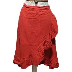 Farmhouse Frocks Orange Linen Ruffle Midi Skirt XS